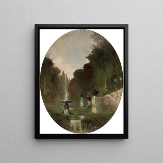 Eugne Deshayes - Romantic Landscape with Fountain.webp