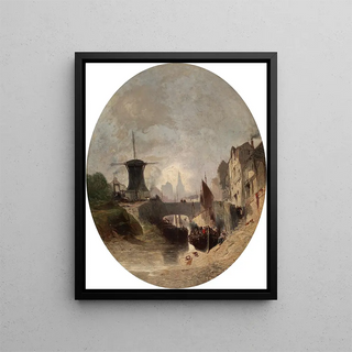 Eugne Deshayes - Romantic Landscape with Windmill.webp