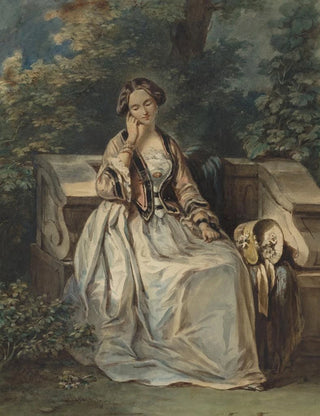Eugne Devria - Woman Seated In A Bower.webp