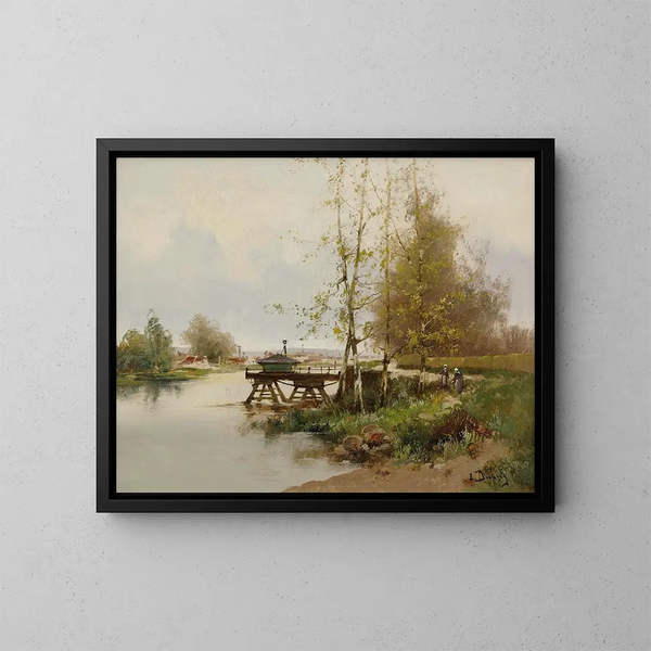 L'étang au bord du village - Eugène Galien-Laloue — ingelijst kunstwerk aan de muur