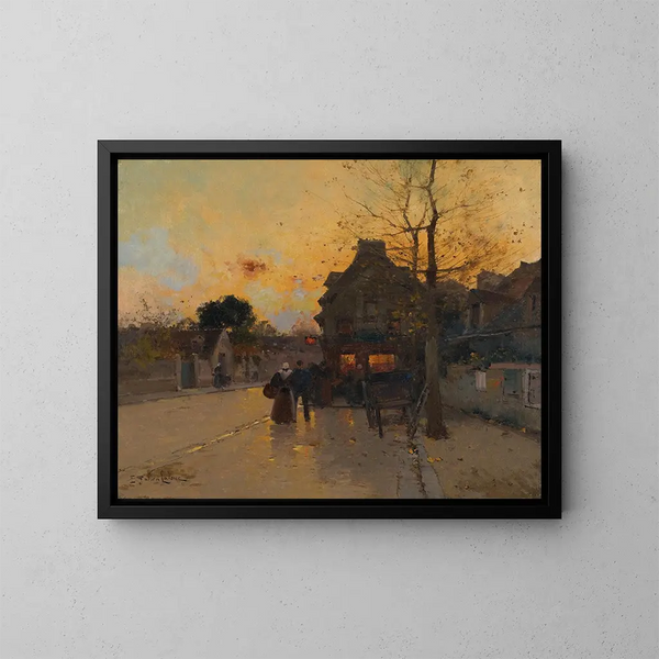 Dorp op een herfstavond - Eugène Galien-Laloue — ingelijst kunstwerk aan de muur