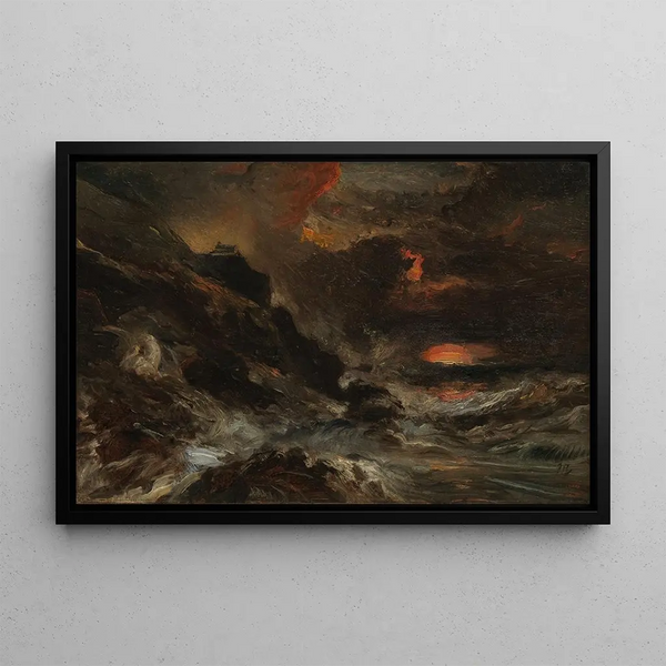 a storm off the Normandy coast - Eugène Isabey — framed artwork on a wall