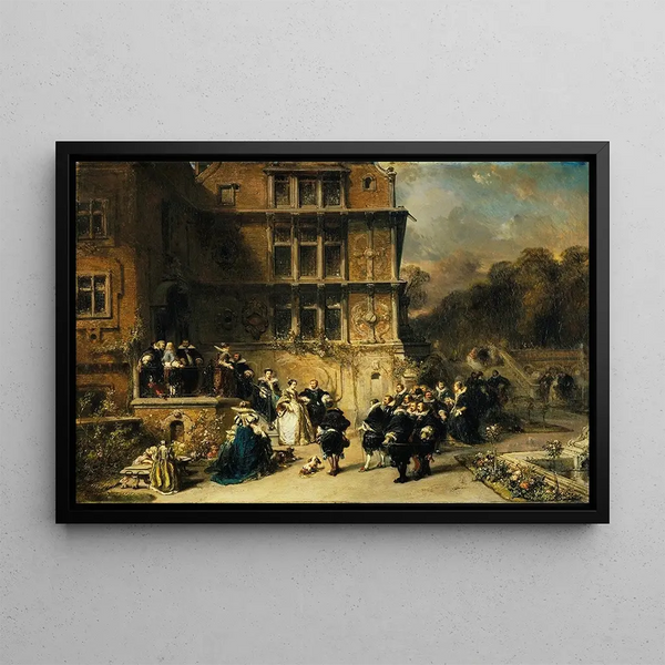Reception at the court in a castle - Eugène Isabey — framed artwork on a wall