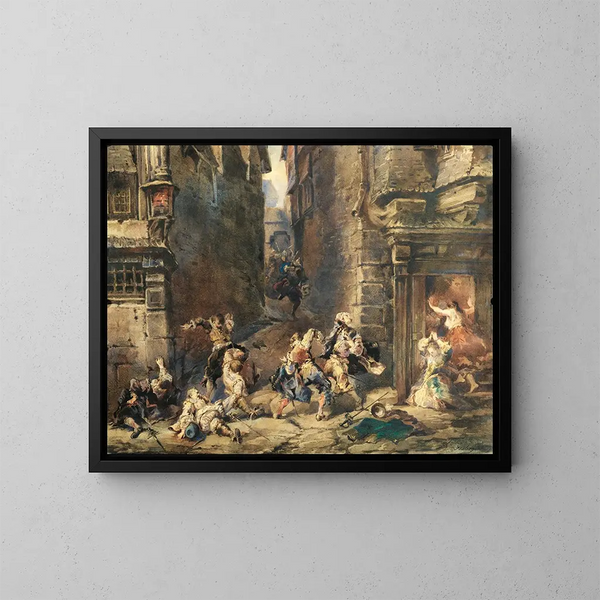 The Brawl - Eugène Isabey — framed artwork on a wall