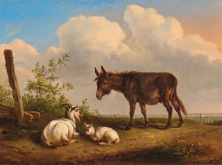 Eugne Joseph Verboeckhoven - A Donkey and Goats on a Country Road.webp