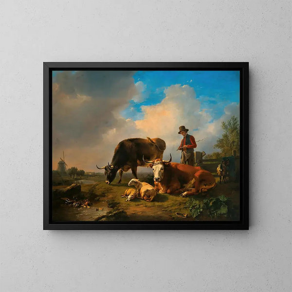 A pastoral idyll - Eugène Joseph Verboeckhoven — framed artwork on a wall