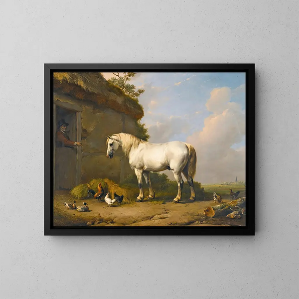 The Stable Door - Eugène Joseph Verboeckhoven — framed artwork on a wall