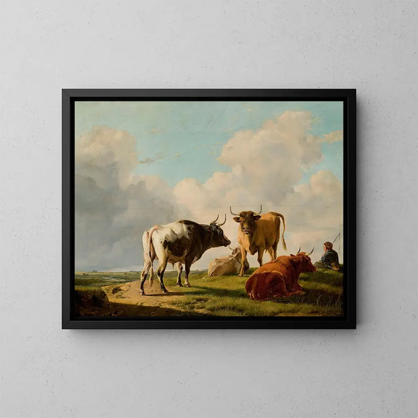 Cows in the Meadow - Eugène Joseph Verboeckhoven — framed artwork on a wall