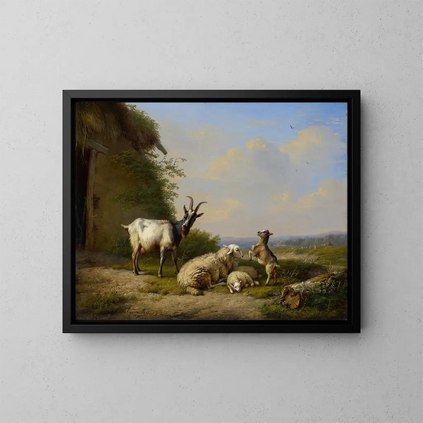 Chèvres et moutons - Eugène Joseph Verboeckhoven — framed artwork on a wall
