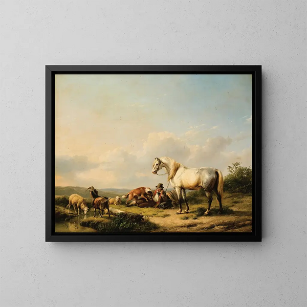 Cavalier at rest - Eugène Joseph Verboeckhoven — framed artwork on a wall