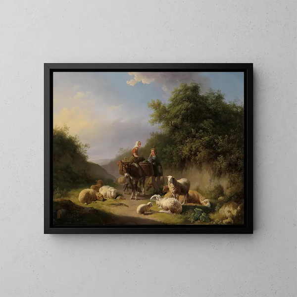 Shepherdess and Shepherd - Eugène Joseph Verboeckhoven — framed artwork on a wall