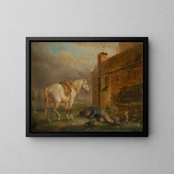 Homme à cheval endormi et monture - Eugène Joseph Verboeckhoven — framed artwork on a wall