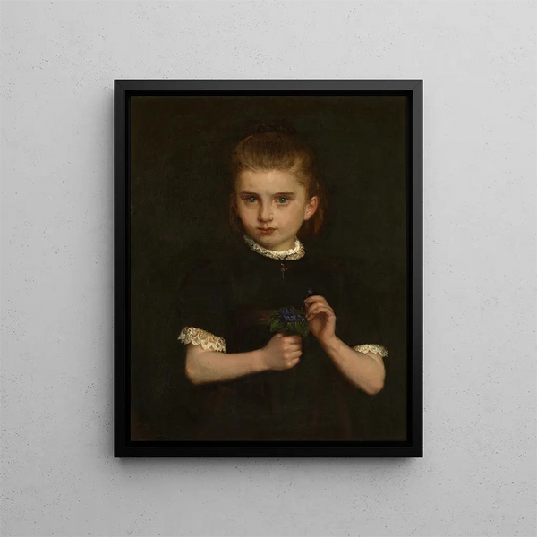 Girl holding violets - Eugène Siberdt — framed artwork on a wall