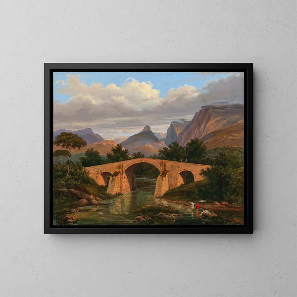 Pont de Battipaglia between Salerno and near Naples - Eugène von Guérard — framed artwork on a wall