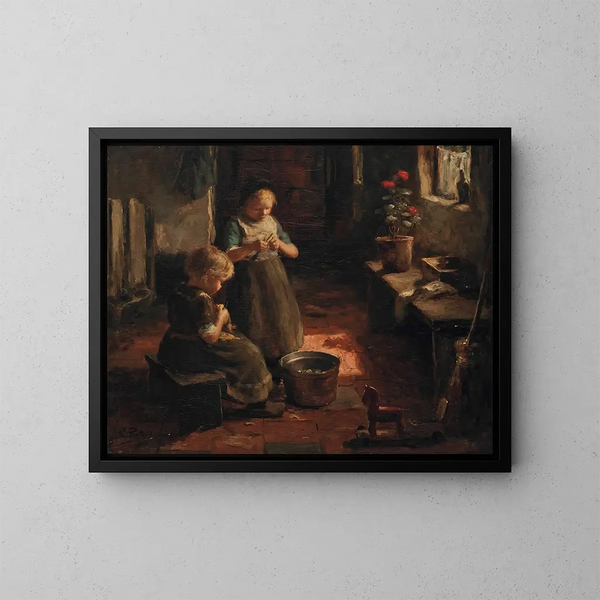 Peeling Potatoes - Evert Pieters — framed artwork on a wall