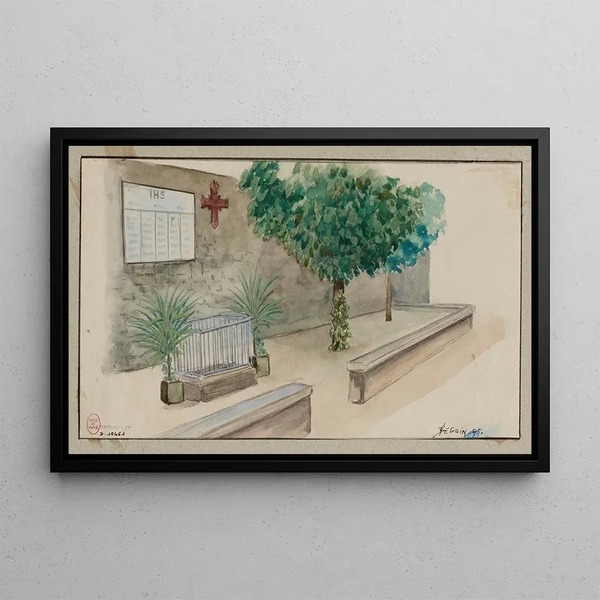 Villa des Otages painting, wall where the last 52 hostages of the Commune were shot, Haxo street - F. Seguin — framed artwork on a wall