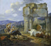 Familie van herders bij de ruïnes van de tempel van Vespasianus - Johann Heinrich Roos — weergave van het kunstwerk