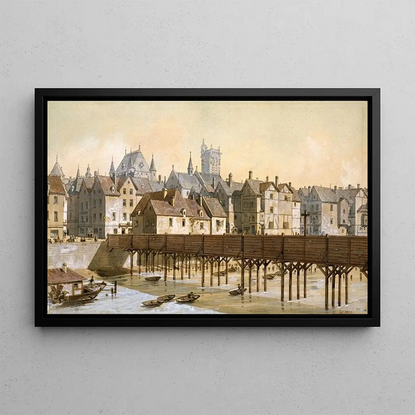 Le Grand Châtelet and the Bois Bridge, 1621-1645 - Fédor Hoffbauer — framed artwork on a wall