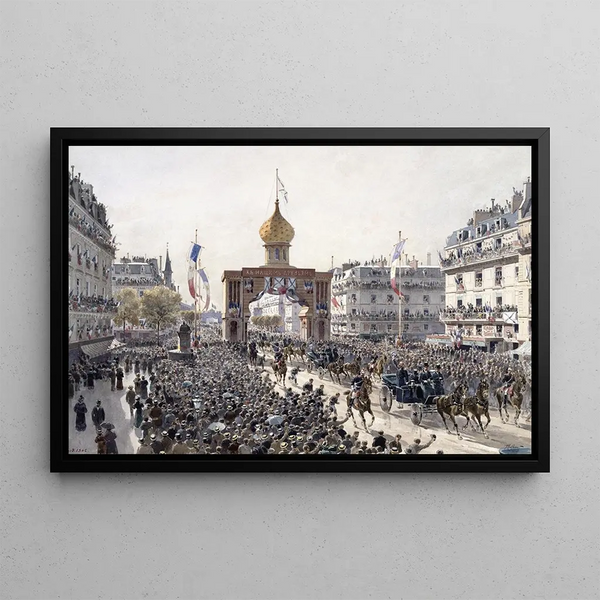 Promenades sur les Boulevards cortège officiel lors des fêtes Franco-Russes Paris le 20 octobre 1893 - Fédor Hoffbauer — framed artwork on a wall