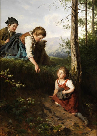 Felix Schlesinger - Drei Kinder im Wald beim Beerenpflcken.webp