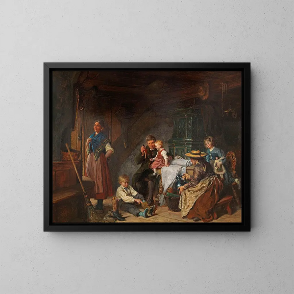 Family Scene - Felix Schlesinger — framed artwork on a wall