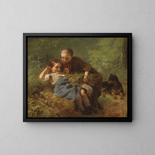 Children in the Forest - Felix Schlesinger — framed artwork on a wall