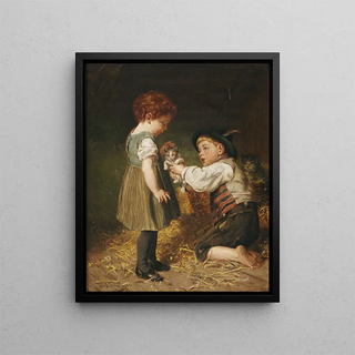 Felix Schlesinger - Zwei Kinder mit Ktzchen im Stall.webp