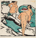 Vrouwen die tussen witte stenen baden - Ernst Ludwig Kirchner — weergave van het kunstwerk