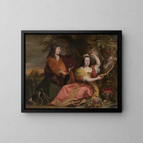 Jan van der Voort and his sister Catharina with a servant - Ferdinand Bol — framed artwork on a wall