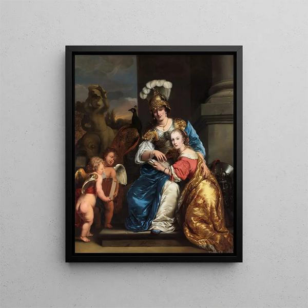 Margarita Trip in the role of Minerva instructing her sister Anna Maria Trip - Ferdinand Bol — framed artwork on a wall