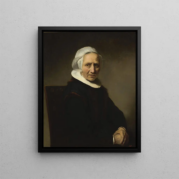 Portret van een oude vrouw met witte muts - Ferdinand Bol — ingelijst kunstwerk aan de muur