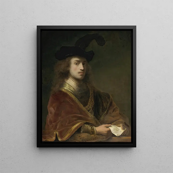 Zelfportret achter een borstwering - Ferdinand Bol — ingelijst kunstwerk aan de muur
