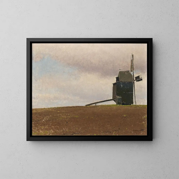 Old windmill painting - Ferdinand Brunner — framed artwork on a wall