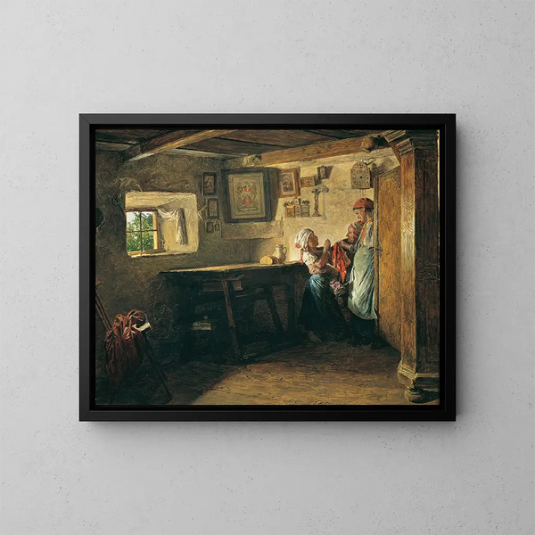 De oude kist - Ferdinand Georg Waldmüller — ingelijst kunstwerk aan de muur