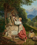 Een meisje versiert de Moeder Gods met een roos - Ferdinand Georg Waldmüller — weergave van het kunstwerk