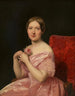 Jonge vrouw in roze satijnen jurk - Ferdinand Georg Waldmüller — weergave van het kunstwerk