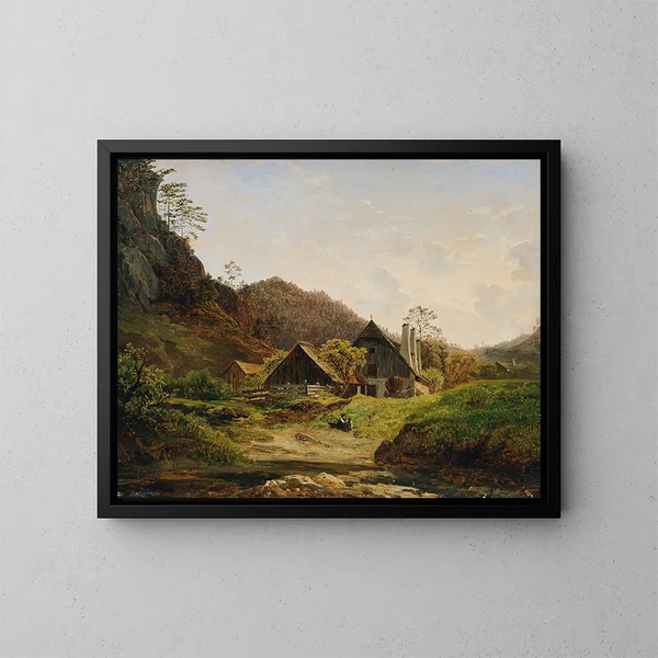 Landschap met smederij - Ferdinand Georg Waldmüller — ingelijst kunstwerk aan de muur