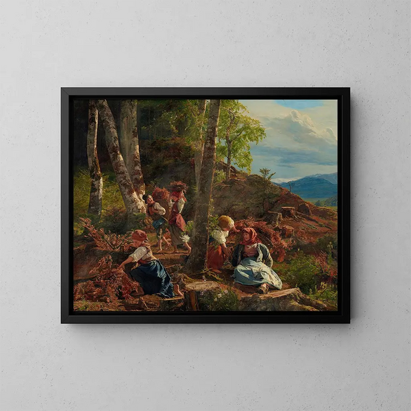 Stick Collector in the Viennese Forest - Ferdinand Georg Waldmüller — framed artwork on a wall