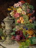 van een stilleven met fruit, bloemen en een zilveren kom - Ferdinand Georg Waldmüller — weergave van het kunstwerk