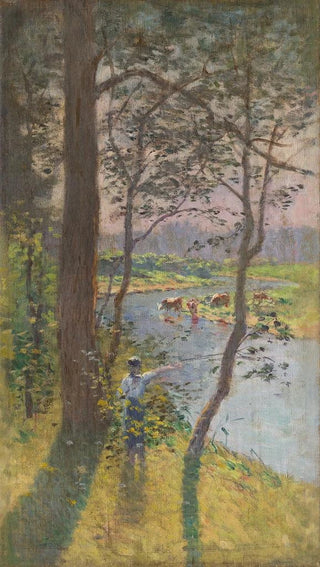 Ferdinand Katona - Landscape with a River and Cattle Watering.webp