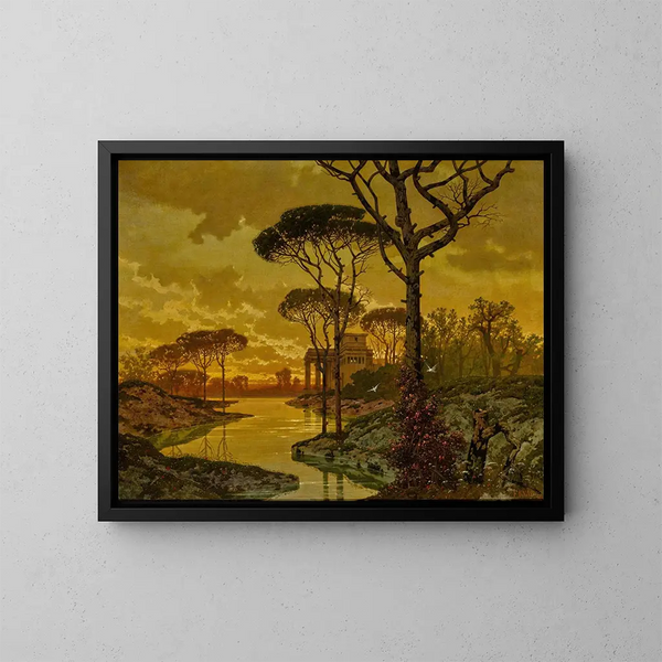 Evening Landscape Painting - Ferdinand Knab — framed artwork on a wall