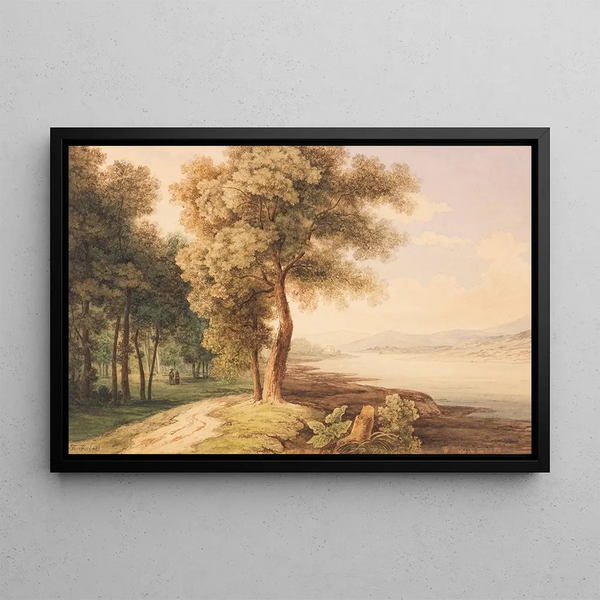 River landscape painting of the Middle Rhine - Ferdinand Kobell — framed artwork on a wall