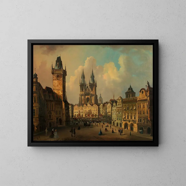 L'anneau de la vieille ville à Prague - Ferdinand Lepié — framed artwork on a wall