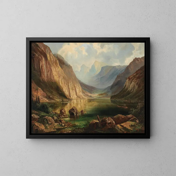 View of the Hllengebirge near Ebensee Langbathsee - Ferdinand Lepié — framed artwork on a wall