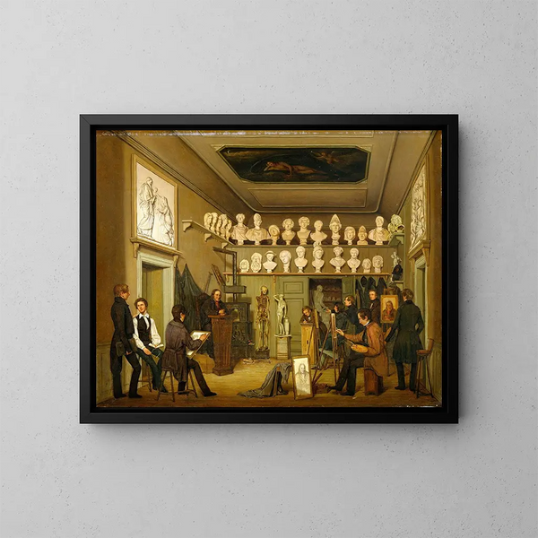 An atelier at the Copenhagen Academy of Fine Arts - Ferdinand Richardt — framed artwork on a wall