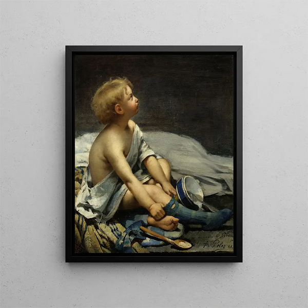 Un enfant dans la mansarde - Fernand Pelez — framed artwork on a wall