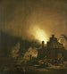 Vuur van de nacht in een dorp - Adam Colonia — weergave van het kunstwerk