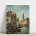 van een schilderij met figuren en boten op een kanaal in Amsterdam met de Zuiderkerk op de achtergrond - Cornelis Christiaan Dommelshuizen