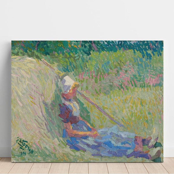 Reproduction of the painting of a girl resting against a haystack - Jan Toorop