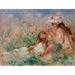 Reproductie van het schilderij van een slapende meisje op het gras en een meisje dat een boeket rangschikt - Pierre-Auguste Renoir